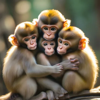 Дружба в дикой природе: Три обезьяны на фото в объятьях