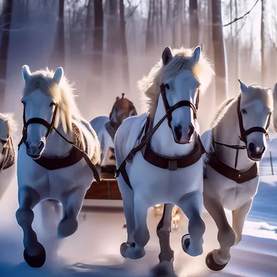 Зимнее волшебство: Лошади на снегу