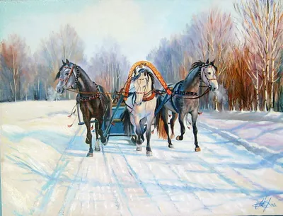 Лошади в зимнем пейзаже: изображение