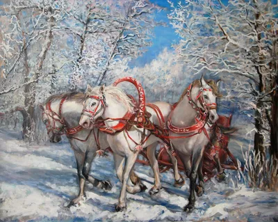Фотография тройки лошадей зимой
