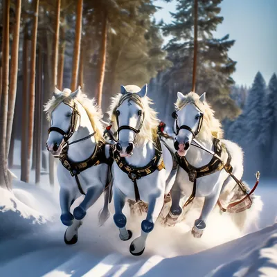 Лошади в зимней природе: Фотография