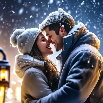 Зимний роман: изображения пар, погруженных в поцелуи