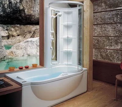 Фото угловых душевых кабин с ванной в 4K разрешении