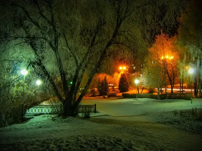 Ночные виды улиц зимой: Фото заснеженных дорожек и фонарей в JPG
