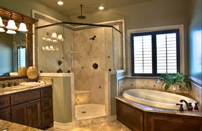 Full HD фото ванной комнаты с ванной и душем
