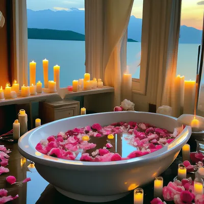 Изображение: Ванна с лепестками роз и свечами - наслаждение глаза и души