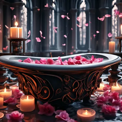 Фотка: Ванна с лепестками роз и свечами - деталь, которая создает атмосферу