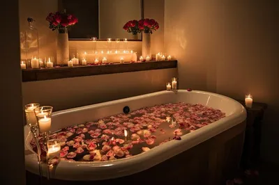 Фотка: Ванна с лепестками роз и свечами - деталь, которую стоит запечатлеть