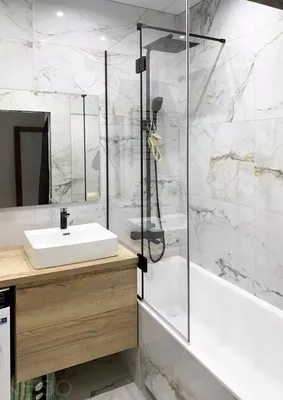 Фото ванной комнаты со стеклянной шторкой - скачать в хорошем качестве