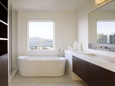 Ванная комната с видом: фотографии ванной с ванной у окна!