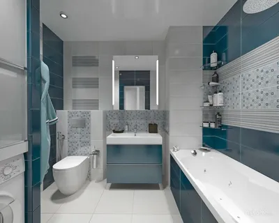 HD фото ванной комнаты в голубых тонах