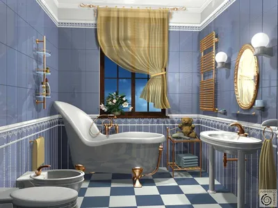 Фотография ванной в голубых тонах с высоким разрешением
