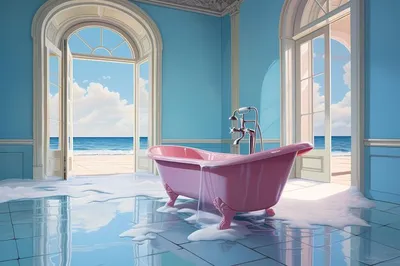 Фото ванной в голубых тонах для использования в рекламе