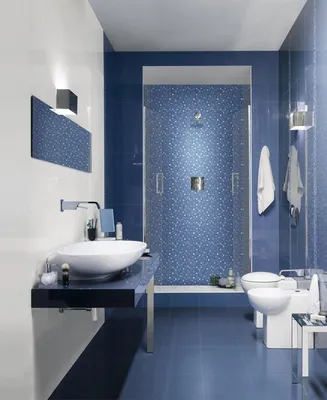 Фотография ванной комнаты в голубых оттенках с эффектом 3D