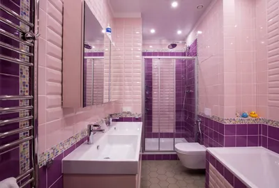 Фото ванной в сиреневом цвете с полезной информацией о дизайне