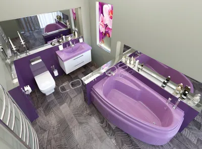 HD фото ванной комнаты с сиреневой ванной