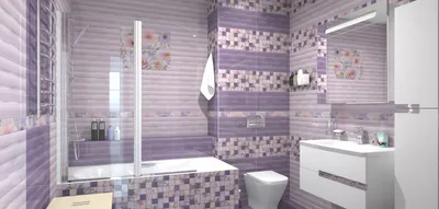 4K фото ванной комнаты с сиреневой ванной