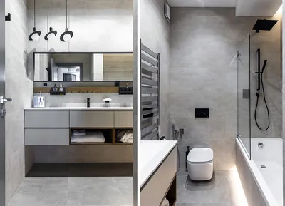 Минималистичная ванная комната с чистыми линиями и геометрическими формами