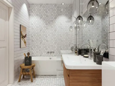 Стильные фото ванной комнаты с белой плиткой