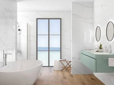 Фото ванной комнаты с белой плиткой для дизайна интерьера