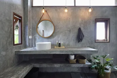 Уникальный дизайн ванной комнаты без раковины