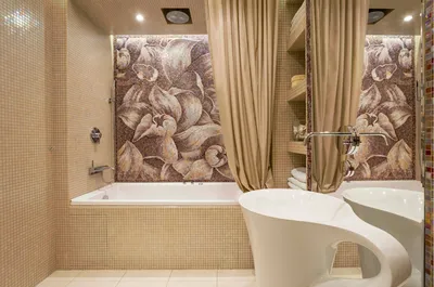 Мозаичная ванная комната: фото с использованием разных материалов