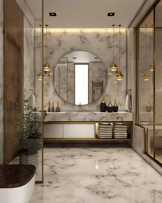 Фото ванной комнаты из мрамора с уникальными акцентами