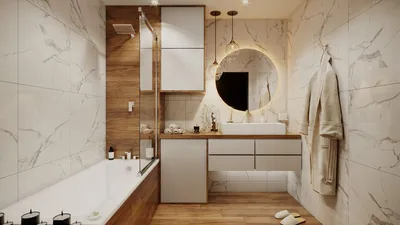 Фотографии ванной комнаты из мрамора с деревянными элементами