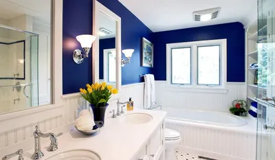 Фотографии ванной комнаты с крашенными стенами: варианты освещения