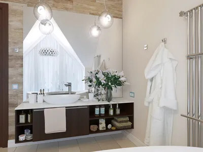 Фото: стильная ванная комната на мансардном этаже