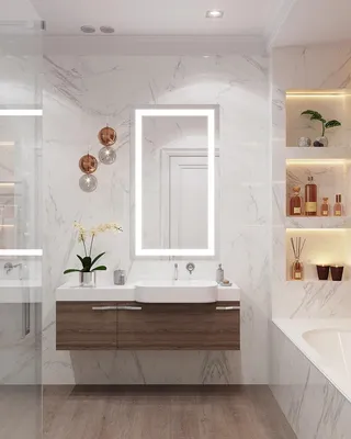 Фото ванной комнаты с плиткой под мрамор: тенденции дизайна