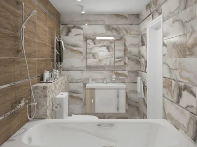 Идеи дизайна ванной комнаты с плиткой под мрамор