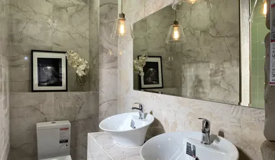 Full HD фото ванной комнаты с плиткой под мрамор