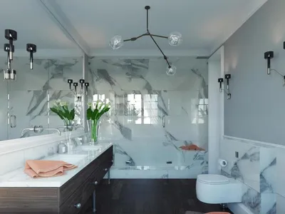 Фото ванной комнаты с плиткой под мрамор для ванных комнат