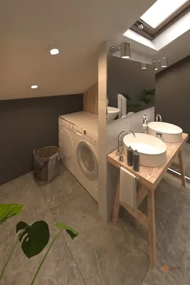 Ванная комната в мансарде с необычным интерьером