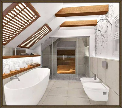 Ванная комната в мансарде с минималистичным стилем на фото