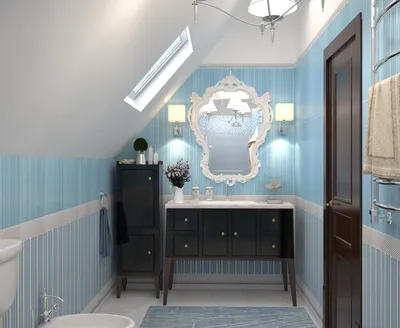 Картинка ванной комнаты в мансарде