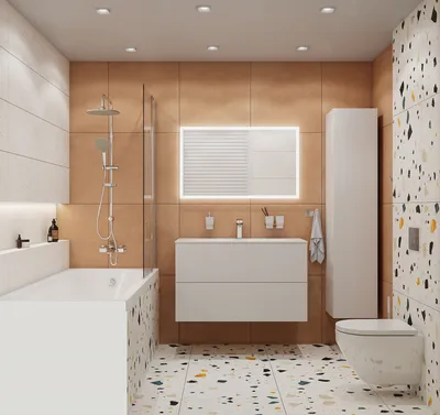 Современный дизайн ванной комнаты в оранжевой гамме