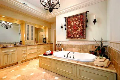 Фотография стильной ванной комнаты в оранжевой цветовой палитре