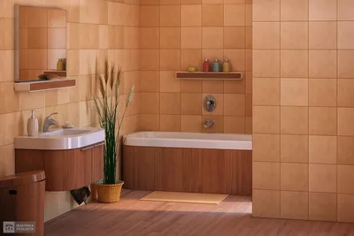 Фотография яркой ванной комнаты в оранжевом стиле