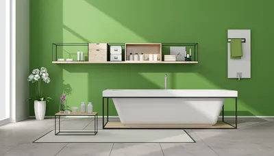 Фото ванной комнаты в салатовом цвете, придающей ощущение свежести и яркости