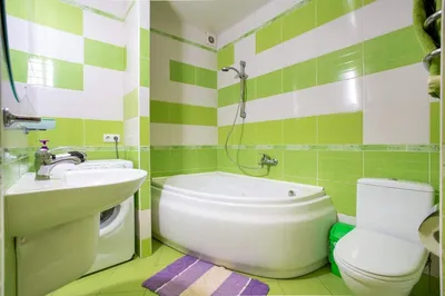 Фотография ванной комнаты в салатовом цвете, придающая ощущение свежести и гармонии