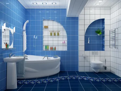 Ванная комната в синих тонах с элегантной плиткой