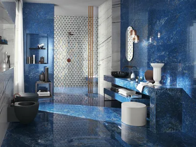 Фото ванной комнаты в синих тонах для рекламы