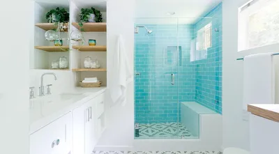 Фото ванной комнаты в синих тонах для презентации