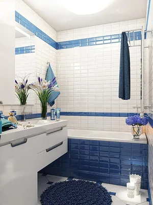 Фото ванной комнаты в синих тонах для обоев