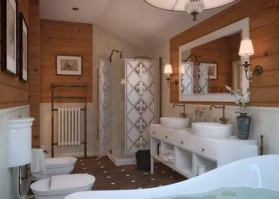 Ванная комната в загородном доме: простор и свет