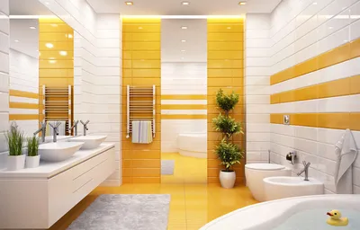 Изображение ванной комнаты с желтыми элементами