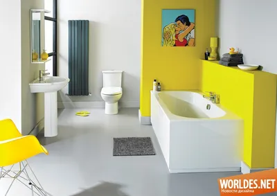 Фото ванной комнаты с яркими желтыми стенами