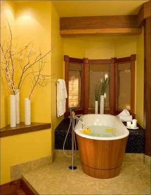 Фото ванной комнаты желтого цвета с разными стилями интерьера